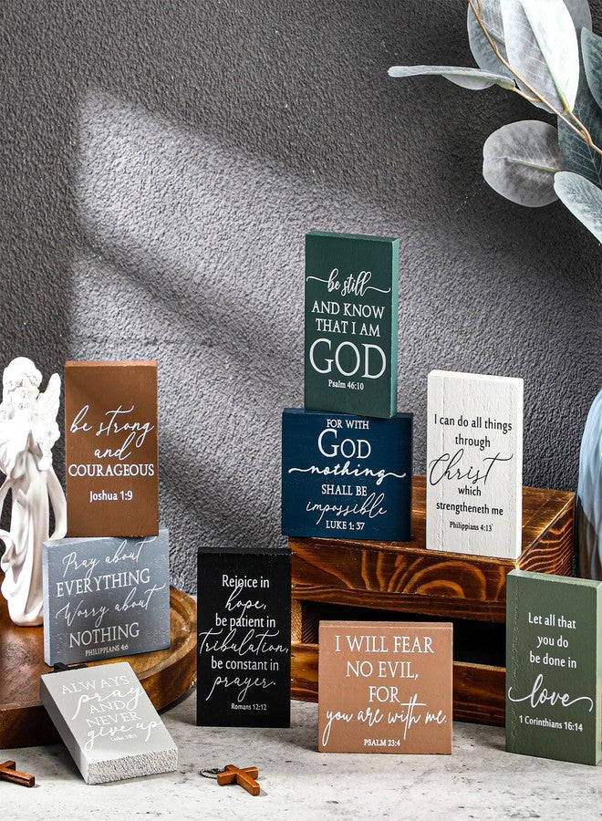 Yousoontic 9 Pcs Small Christian Desk Wall Decor Bulk Mini Wooden Inspirational Bible Verse Quotes Aesthetic Table Decor for Christmas Sunday School Teacher Church Office Desk Home - Image 4